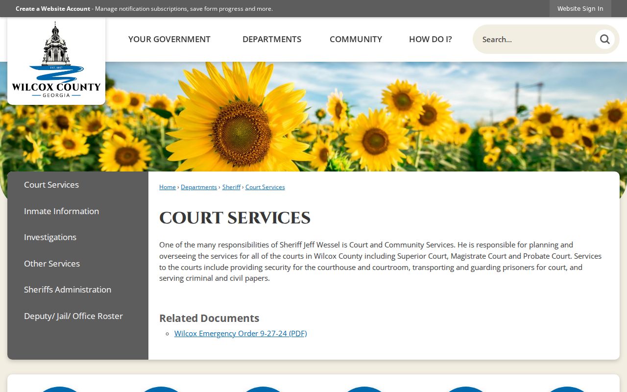 Wilcox County warrant search court service responsibilities