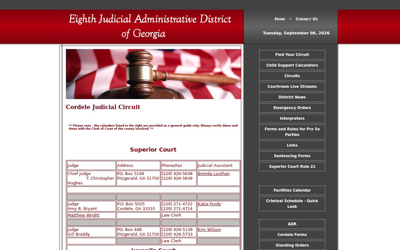 Wilcox County active warrants Cordele Judicial Circuit contacts