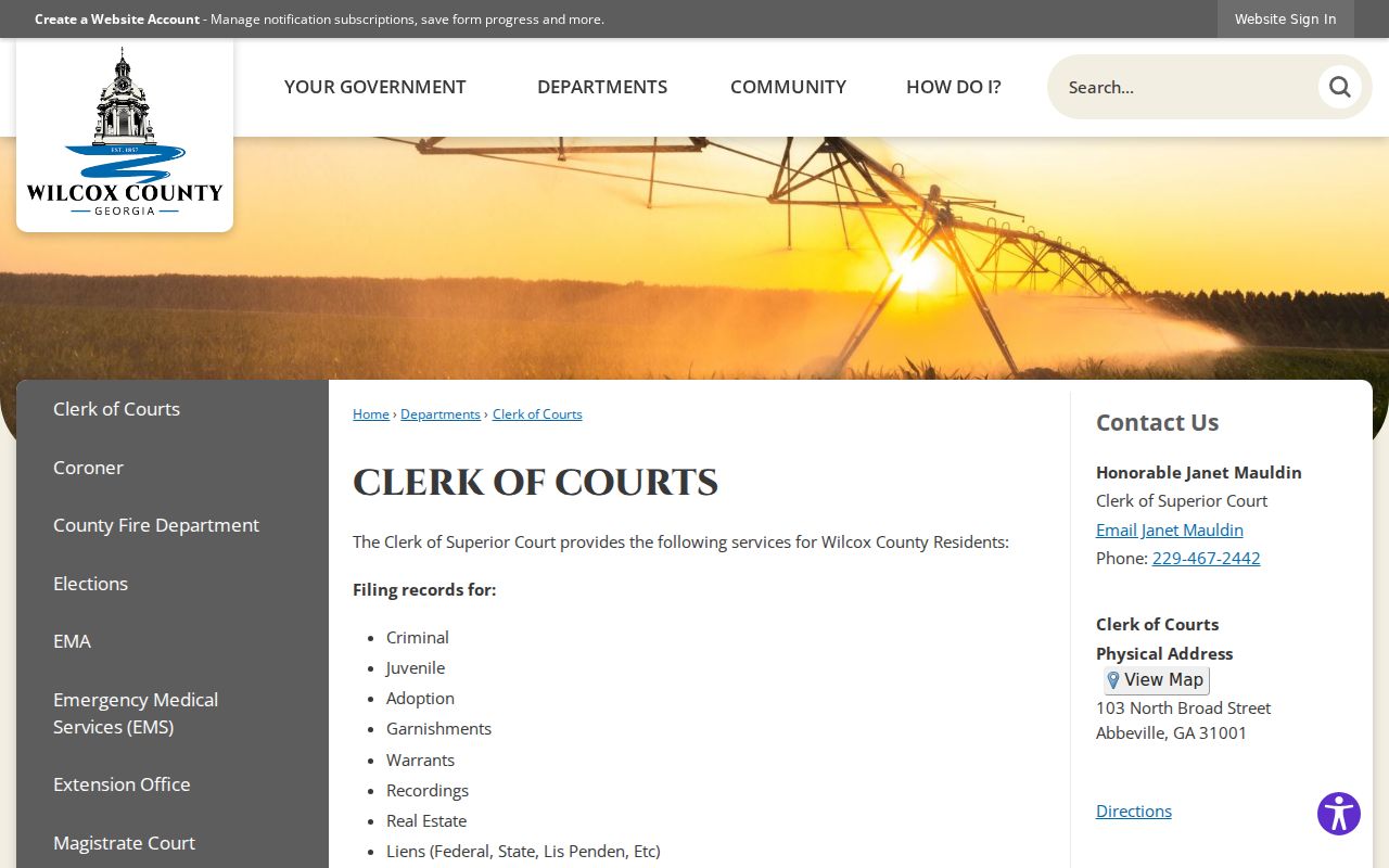 Wilcox County warrant records duties of the Clerk of Superior Court