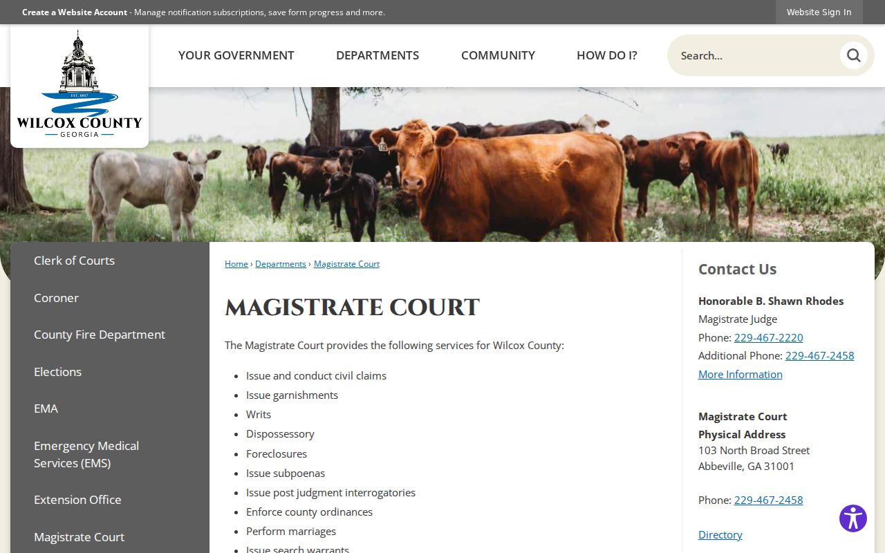Wilcox County warrant records and Magistrate Court authority